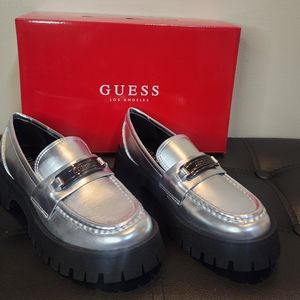 GUESS 2" Platform Silver Metallic Loafers